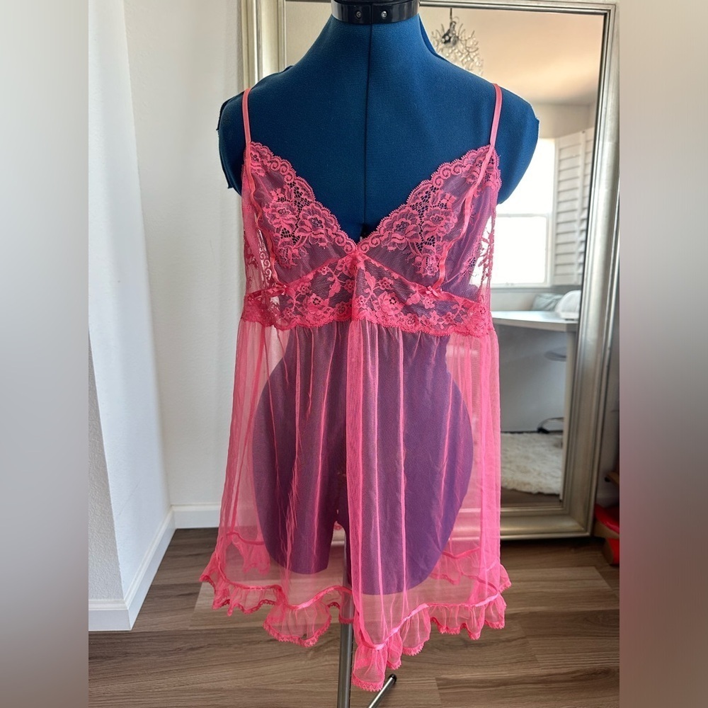 Victoria's Secret Lace Bows Babydoll Strappy Mini Dress Women's Size L